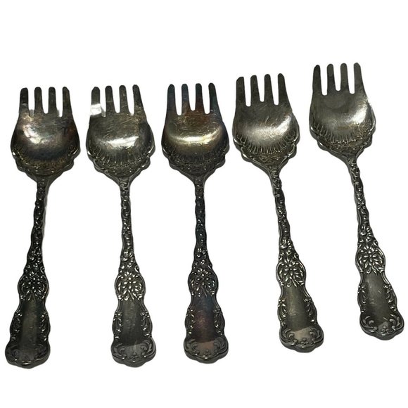 5 Antique 1897 Wm Rogers Ice Cream Fork ( S ) Silver Plate ~ Spoon Harvard - Picture 1 of 12